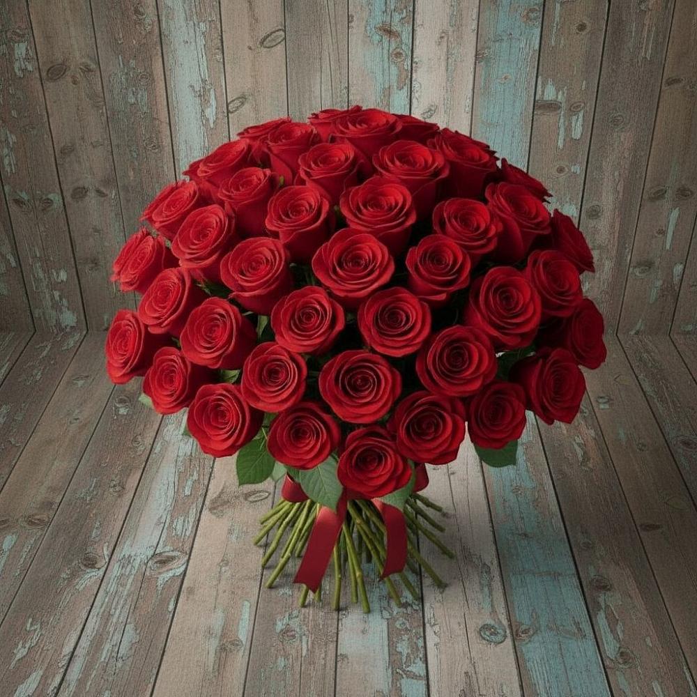 Букет 55 Красных роз Фридом в Красном Яре Омской области