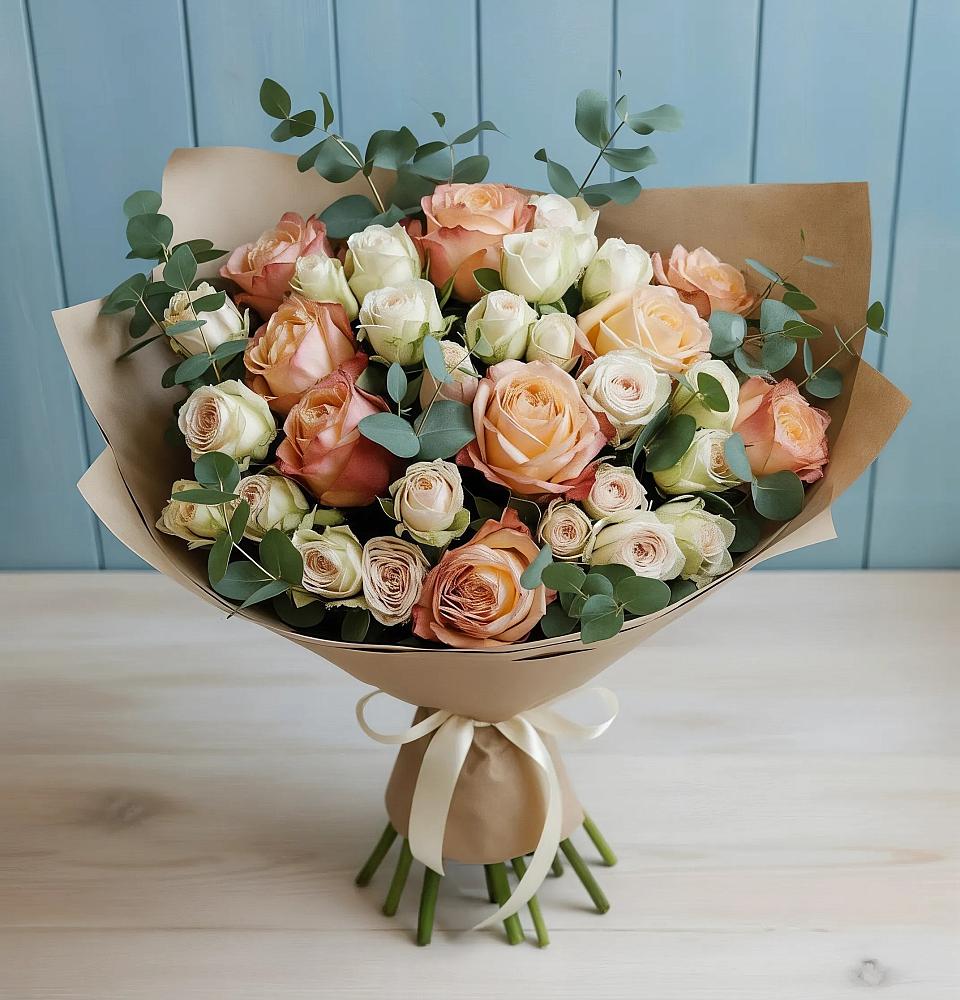 Букет цветов из: Альстромерии и Розы в Красном Яре Омской области