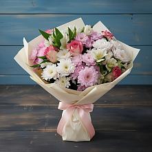 Букет цветов из:  Хризантемы, Альстромерии и Розы в Красном Яре Омской области