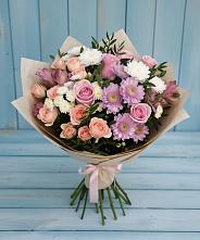 Букет цветов из:  Хризантемы, Розы и Альстромерии в Красном Яре Омской области