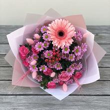 Букет цветов из:  Розы, Герберы и Хризантемы в Красном Яре Омской области