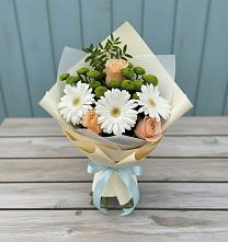 Букет цветов из:  Герберы, Розы и Хризантемы #REPLACE_PRED# Красном Яре Омской области