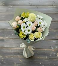 Букет цветов из:  Альстромерии, Розы и Хризантемы в Красном Яре Омской области
